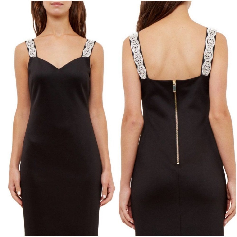 Ted Baker Rhinestone Embellished Black Strap dress